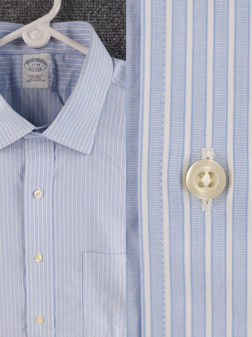 Brooks Brothers Non-Iron 17 34 All Cotton Striped Extra-Slim Blue Button Up Men